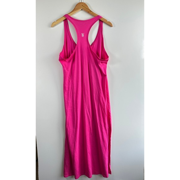 Victorias Secret Hot Pink Cotton Maxi Dress Side Slit Sleep Lounge/Coverup Large - Picture 11 of 13